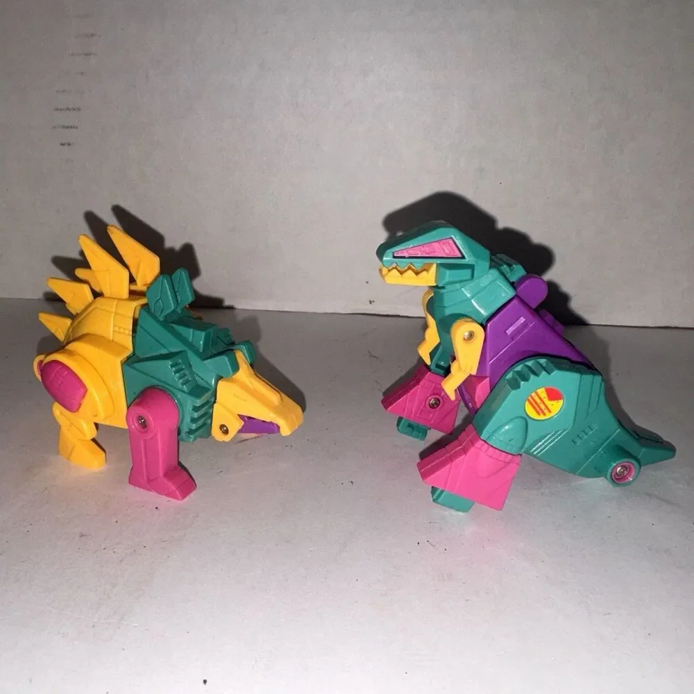 Vintage DinoTron Rextron & Stegotron Transforming Dinosaur Robot Toy Lot